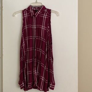 Express Dark Magenta/Burgundy Shoulder Cutoff Long Sleeve Flannel Shirt